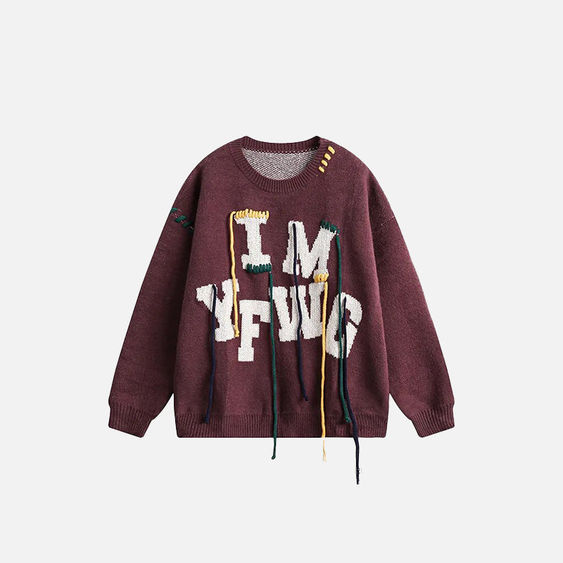 Stitched Ropes Embroidery Sweater