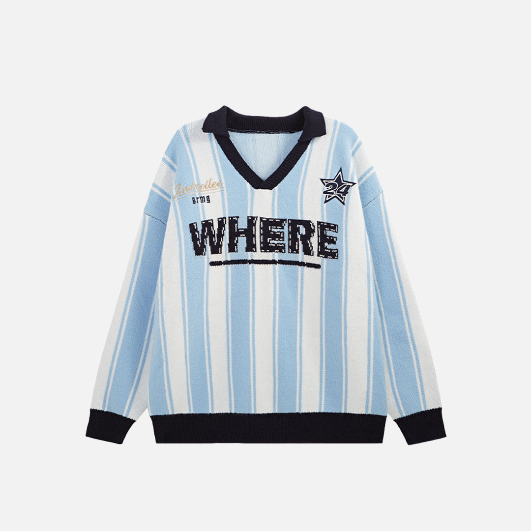 Striped Wheel Star Design Sweater