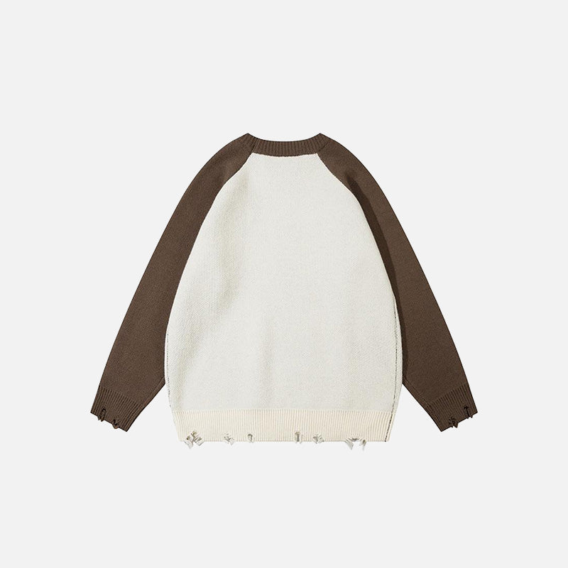 Color Contrast Ripped Sweater