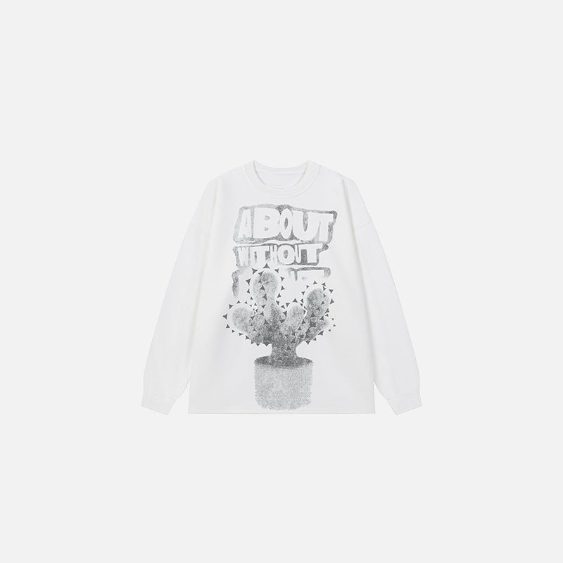 Front view of the white Urban Spikes Long Sleeve T-shirt in a gray background
