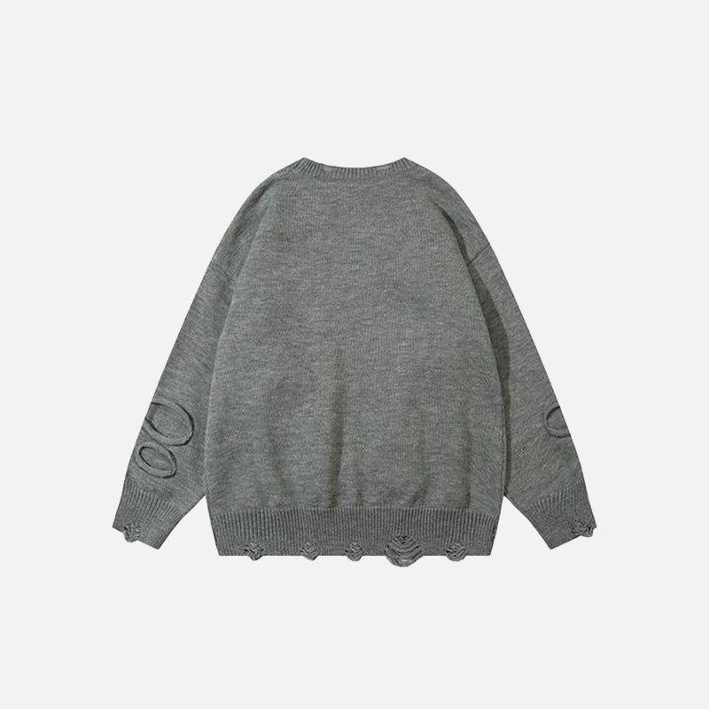 Funny Faces Pattern Ripped Sweater