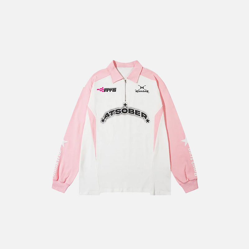 Front view of the pink StarTrack Zip-Up Sweatshirt in a gray background