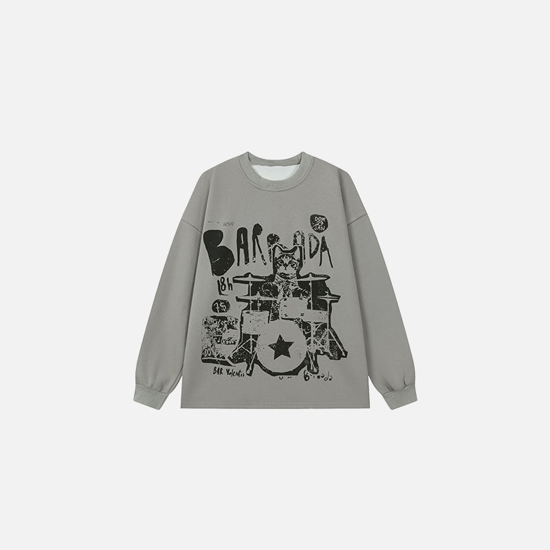 Front view of the gray Rockstar Drummer Sweater in a gray background