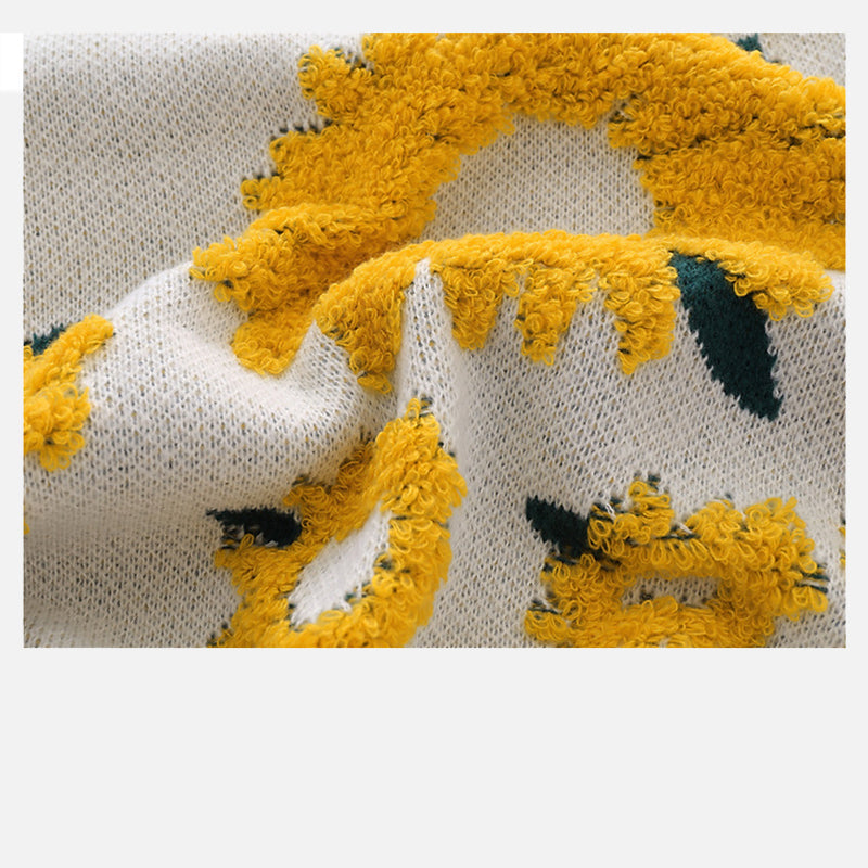 Sunflower Embroidery Knitted Sweater