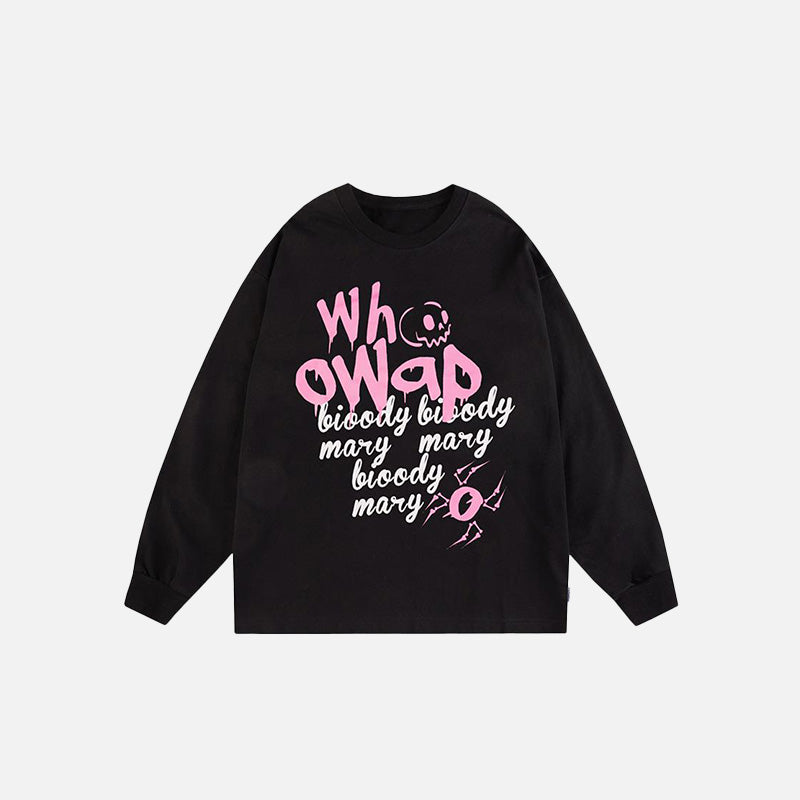 Pink Letter Skull Print Sweatshirt