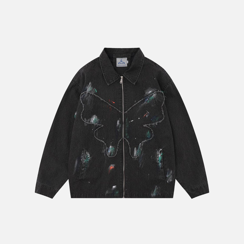 Splash Ink Embroidered Butterfly Jean Jacket