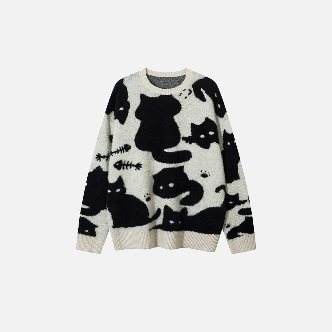 Cozy Oversized Cute Cat Knitted Sweater