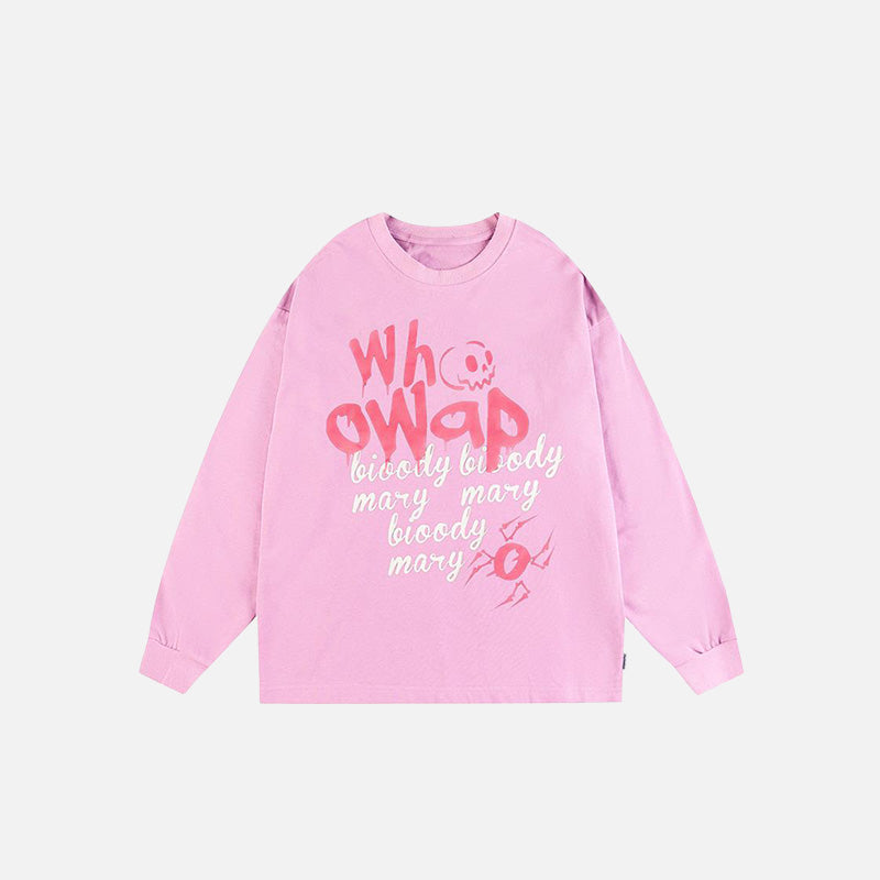 Pink Letter Skull Print Sweatshirt