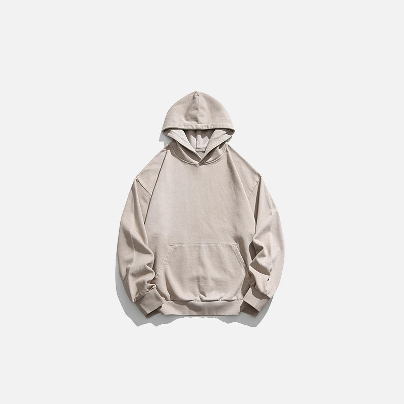 Front view of the beige Shadow Vibe Hoodie in a gray background