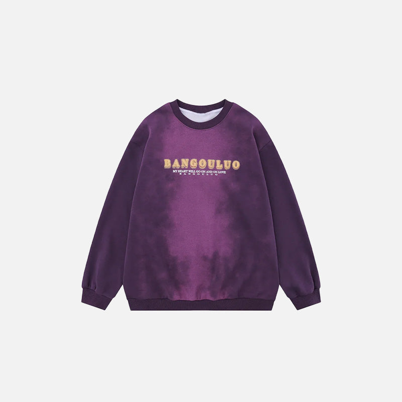 Front view of the purple Mystic Midnight Sweatshirt in a gray background