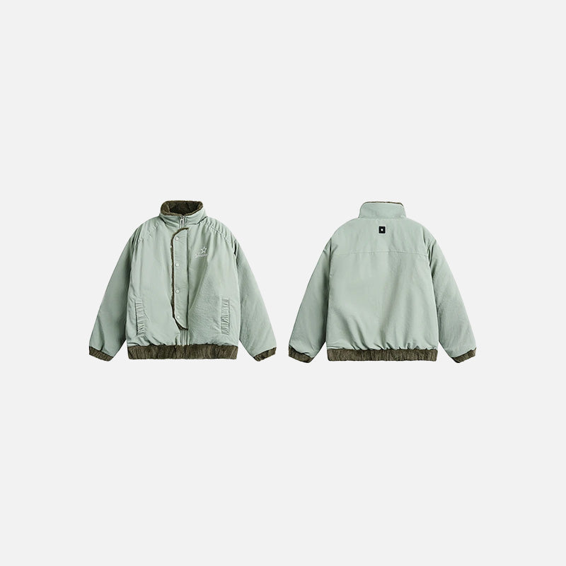 Front & Back view of the green Chic Fleece-Lined Jacket in a gray background
