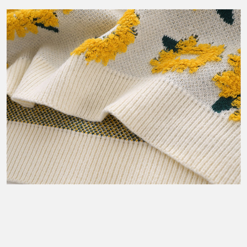 Sunflower Embroidery Knitted Sweater