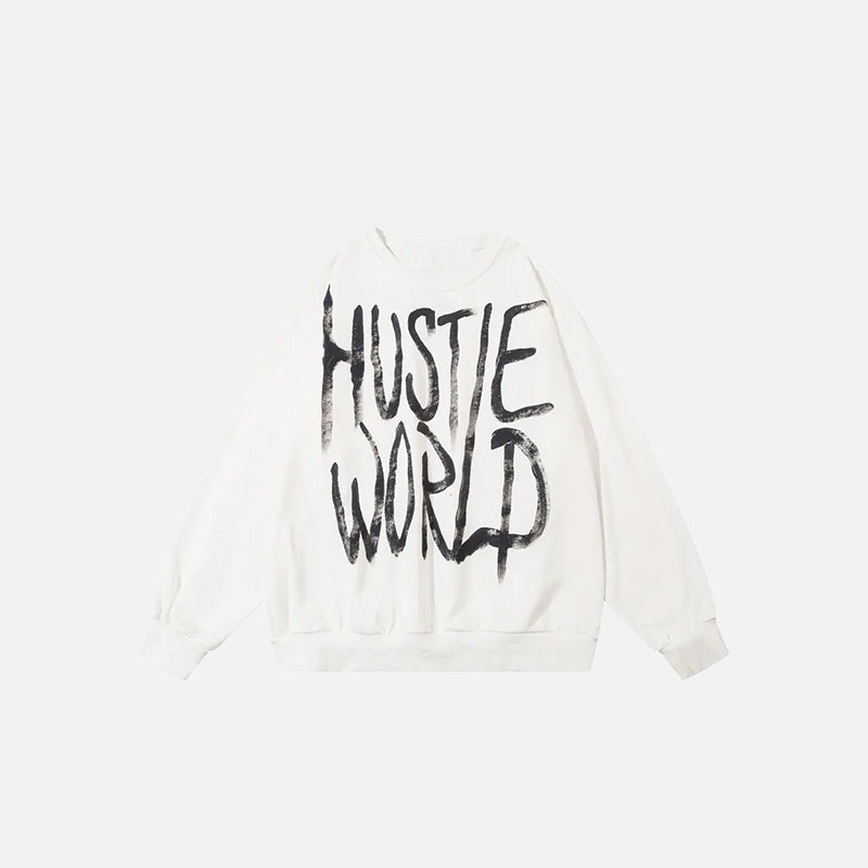 Front view of the white Grind Nation Sweatshirt in a gray background