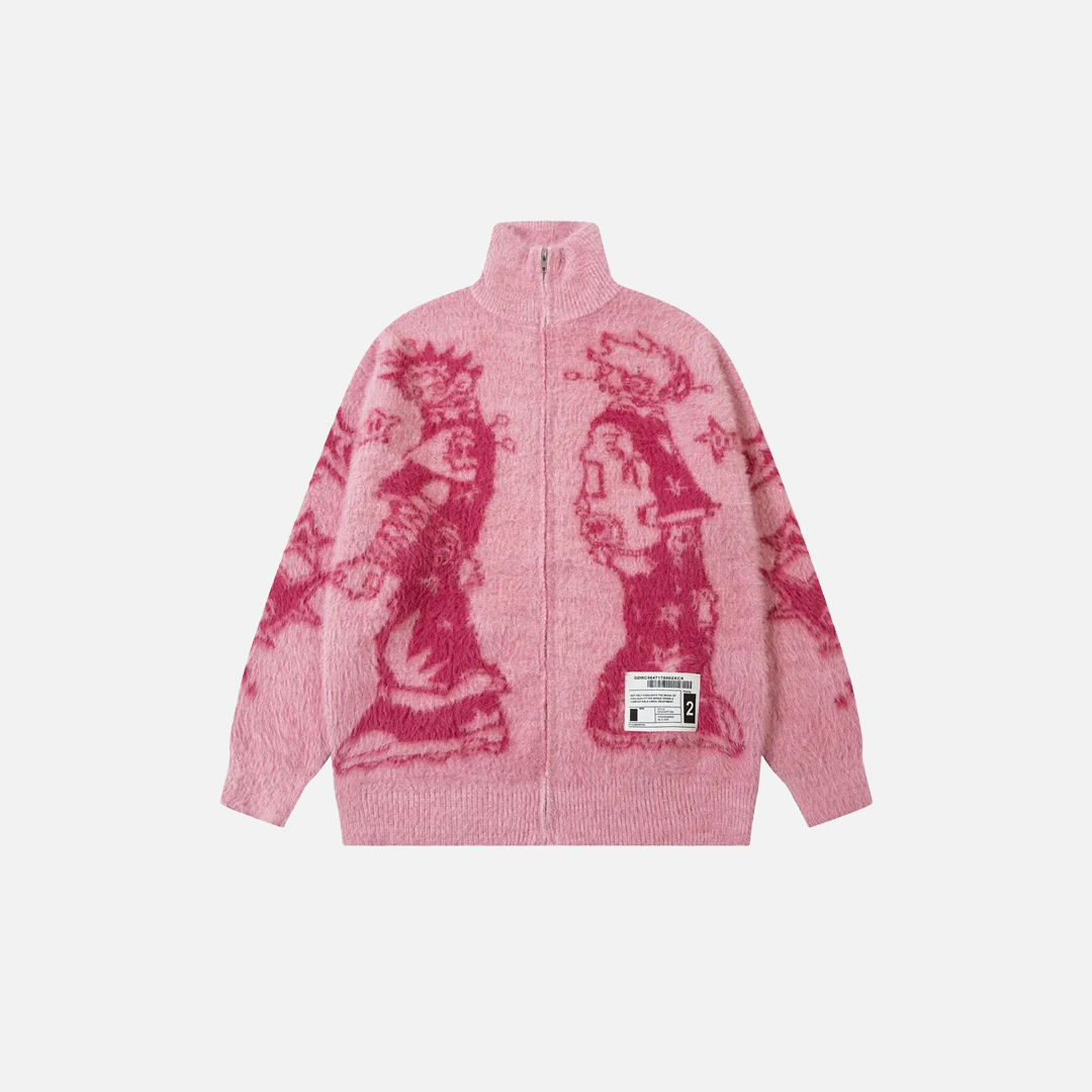 Cozy Mohair Japanese Graphic Cardigan Sweater