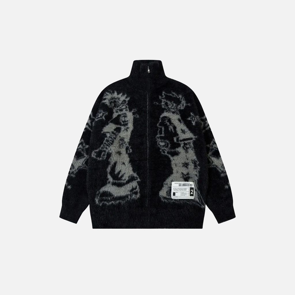 Cozy Mohair Japanese Graphic Cardigan Sweater