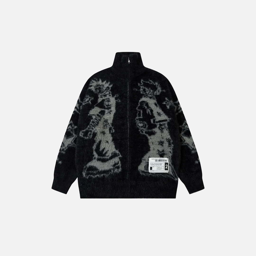 Cozy Mohair Japanese Graphic Cardigan Sweater