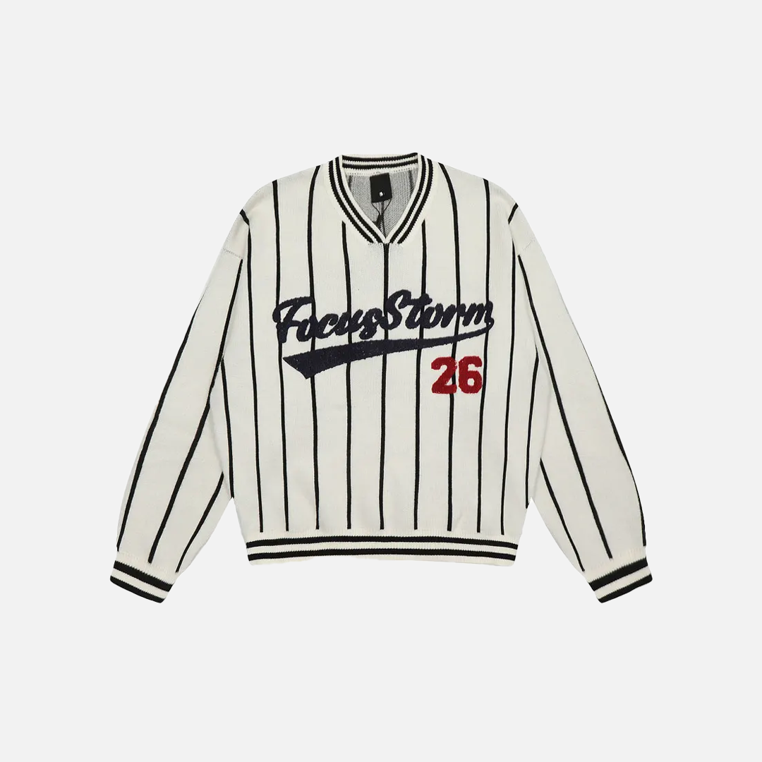 Retro Embroidered Striped Knitted Sweater