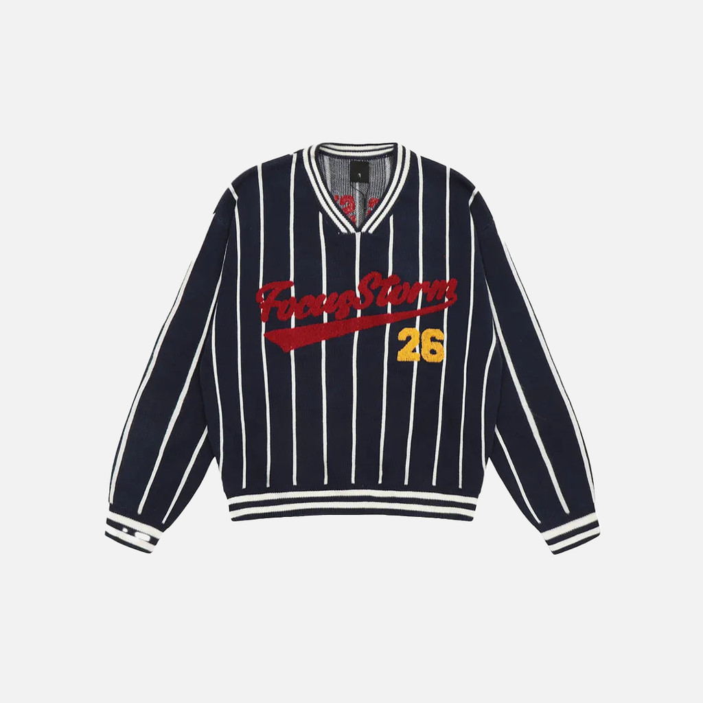 Retro Embroidered Striped Knitted Sweater