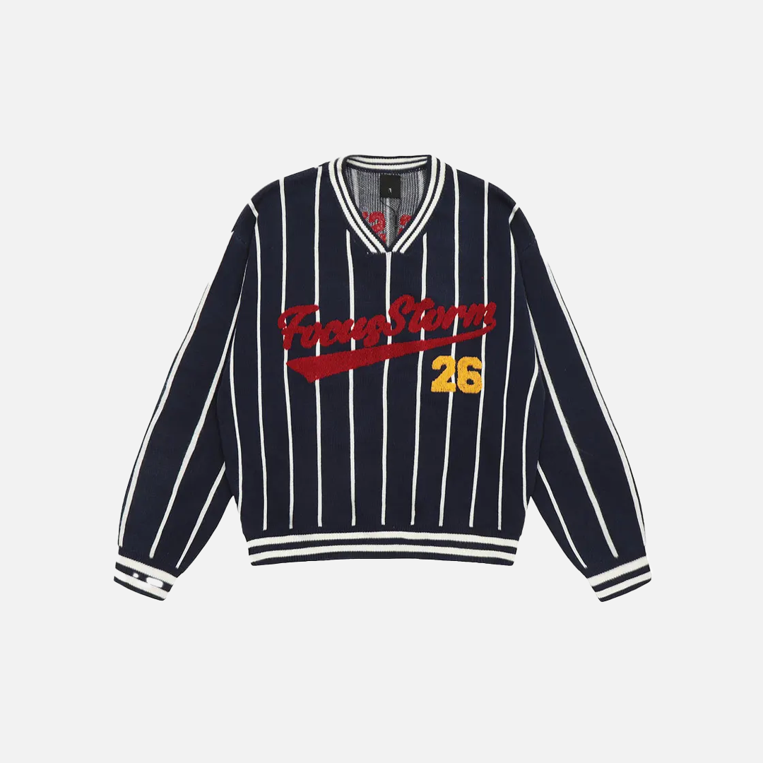 Retro Embroidered Striped Knitted Sweater