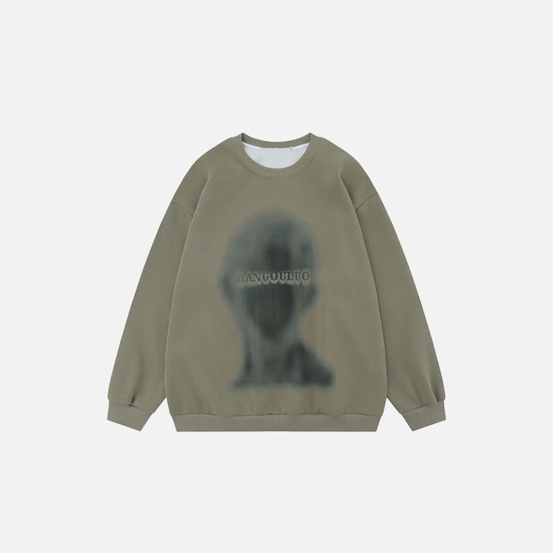 Front view of the green Shadow Silhouette Sweatshirt in a gray background