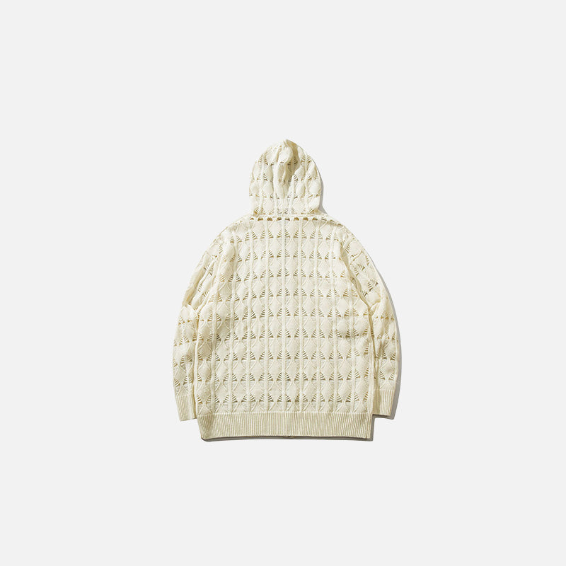 Textured Knitted Hooded Sweater