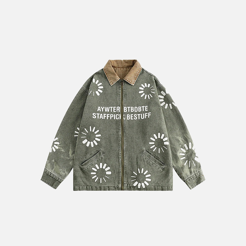 Retro Floral Graphic Denim Jacket