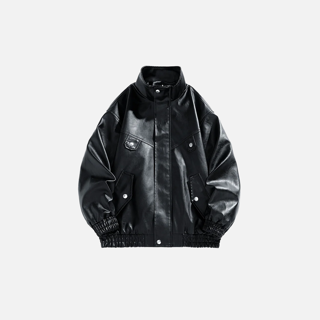 Loose Fit Trendy Motorcycle Leather Jacket