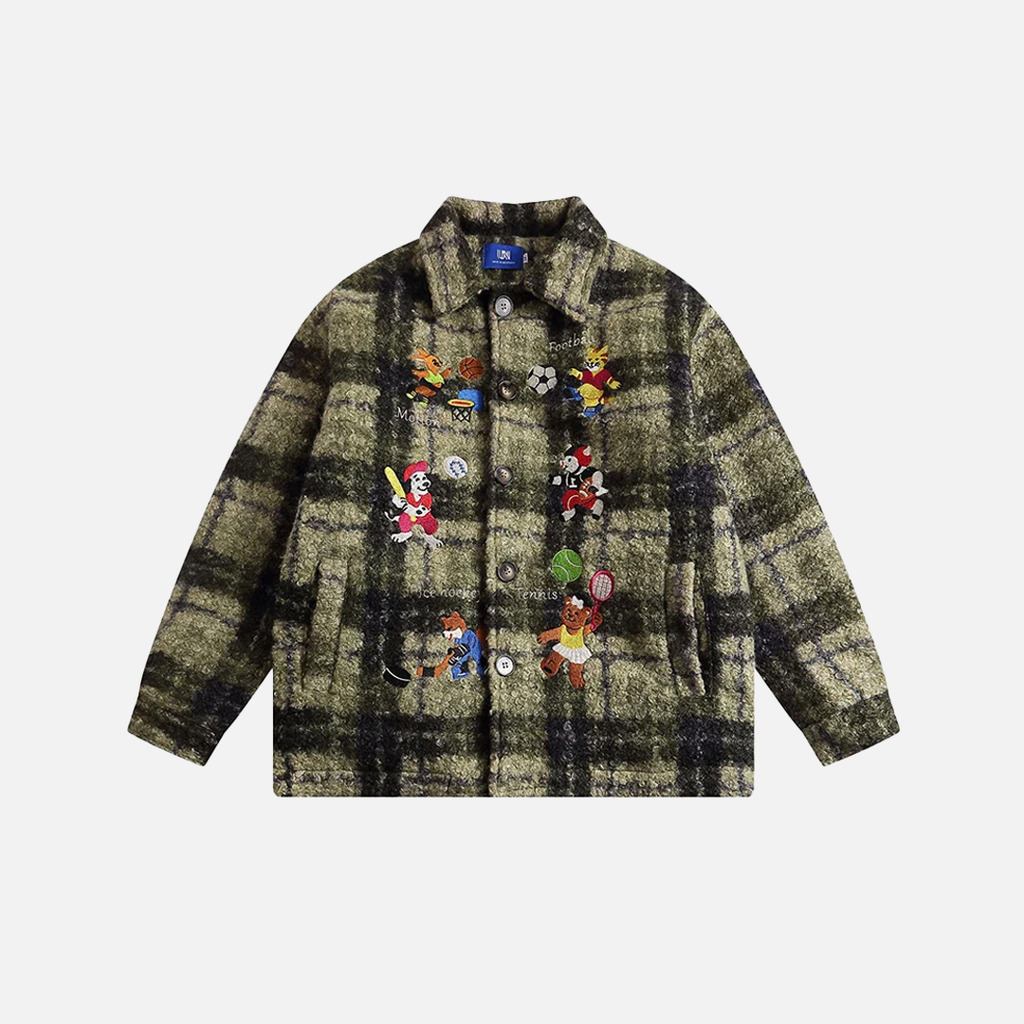 Plaid Quilted Cartoon Embroidery Jacket