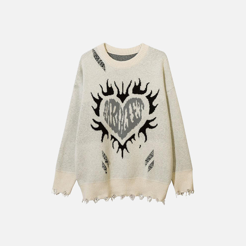 Burning Heart Ripped Sweater