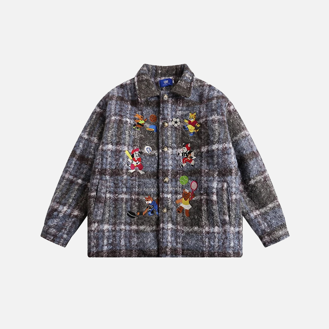 Plaid Quilted Cartoon Embroidery Jacket