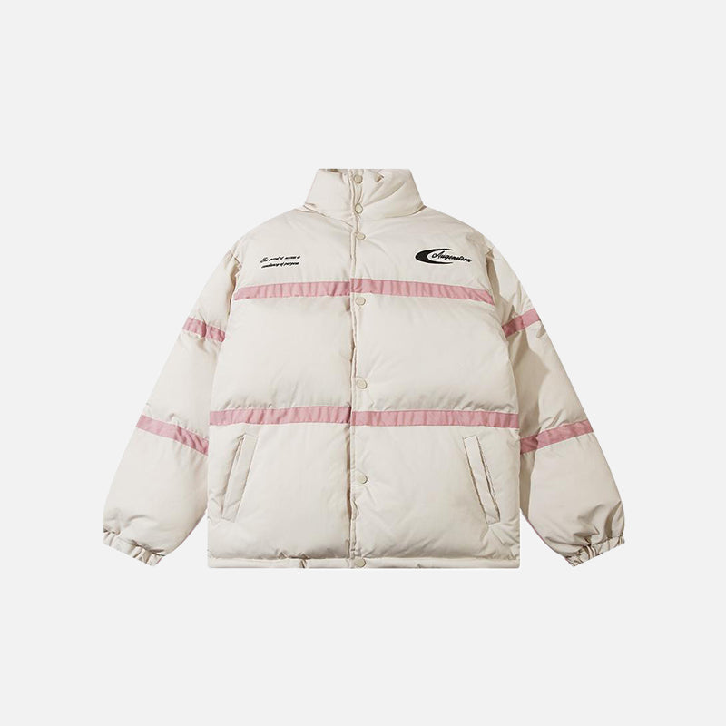 Color Block Stand Collar Puffer Jacket