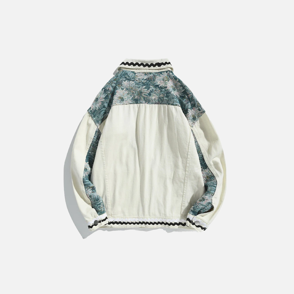 Ethnic Style Spliced Denim Jacquard Casual Loose Jacket