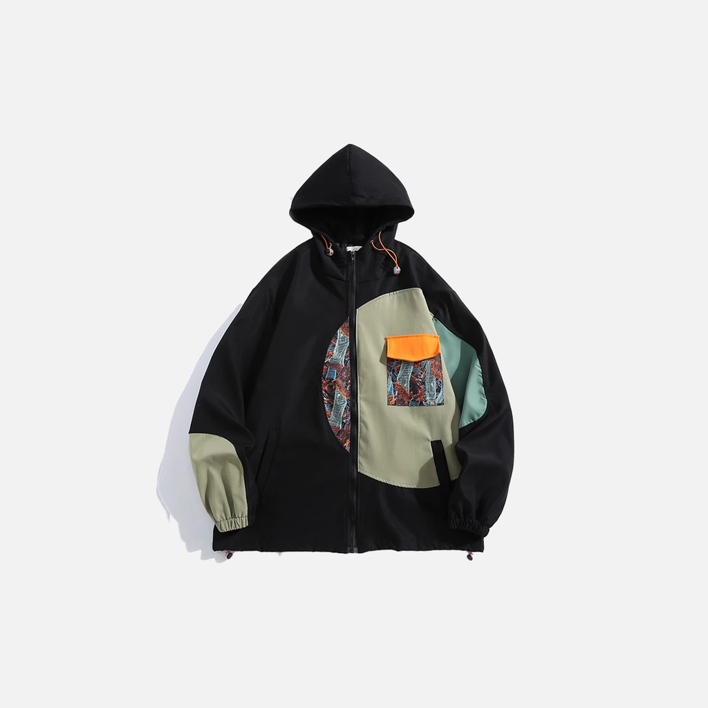 Men’s Patchwork Hooded Zipper Jacket