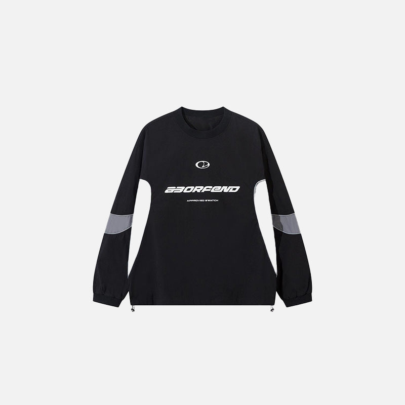 Front view of the black Futuristic Graphic Sweatshirt in a gray background