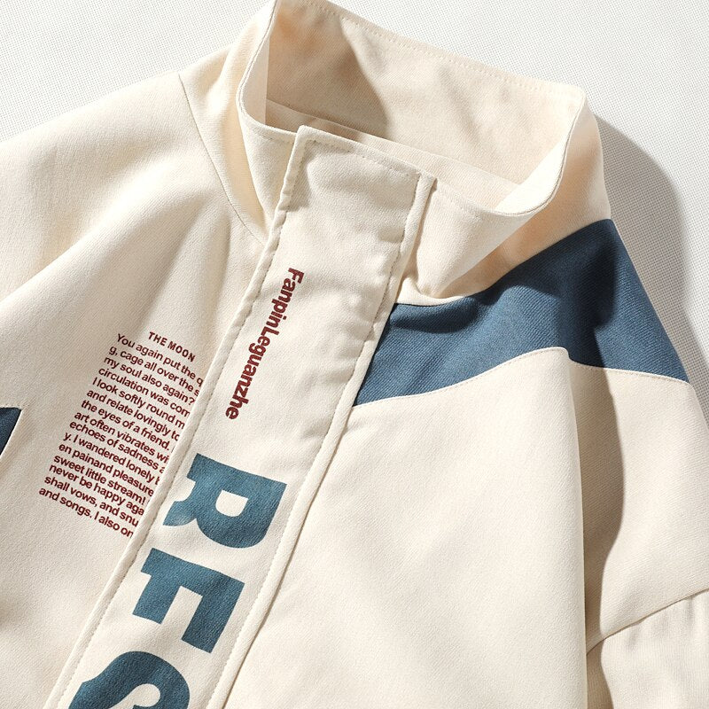 Vintage Letter Print Patchwork Jacket