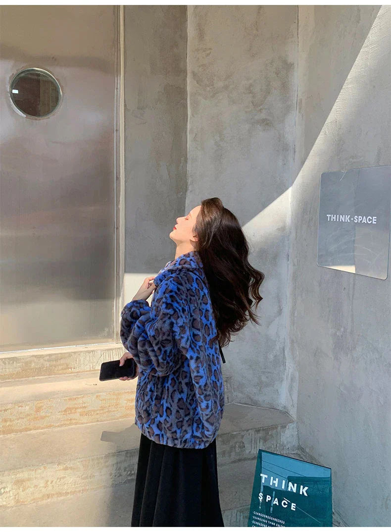 Colorful Leopard Print Winter Faux Jacket