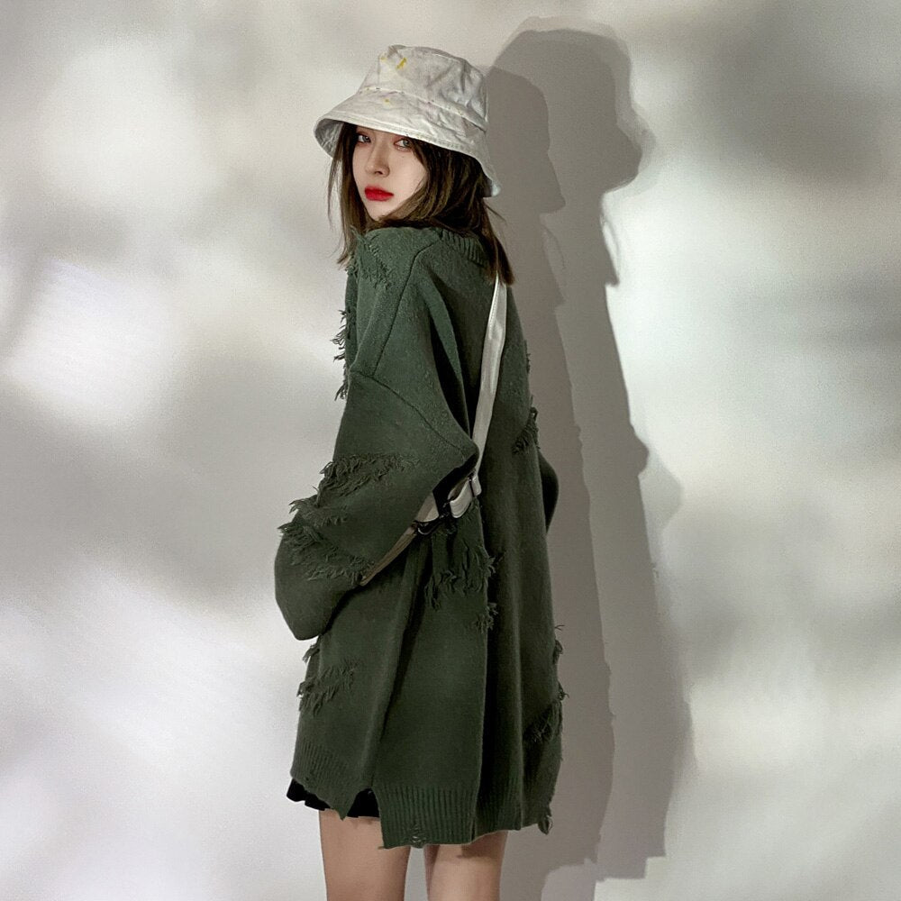 Ruptured Oversized Solid Blank Sweater