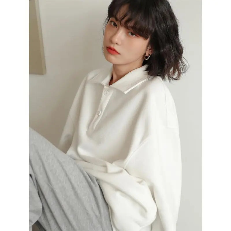 Women Casual Cozy White Autumn Winter Sweatshirt