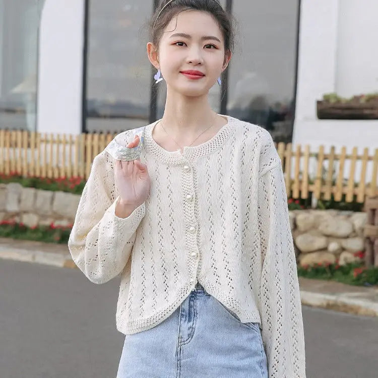 Elegant Hollow Out Button Up Cardigan