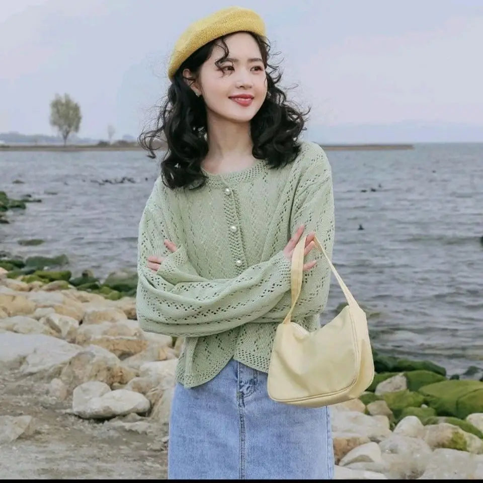 Elegant Hollow Out Button Up Cardigan