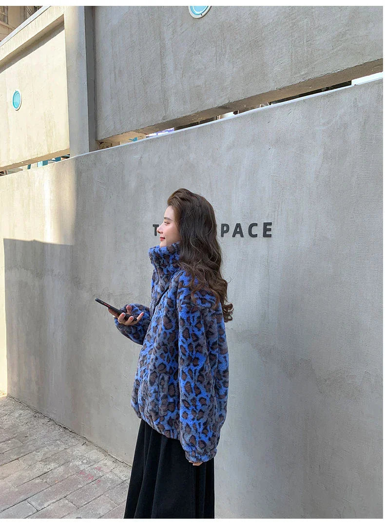 Colorful Leopard Print Winter Faux Jacket