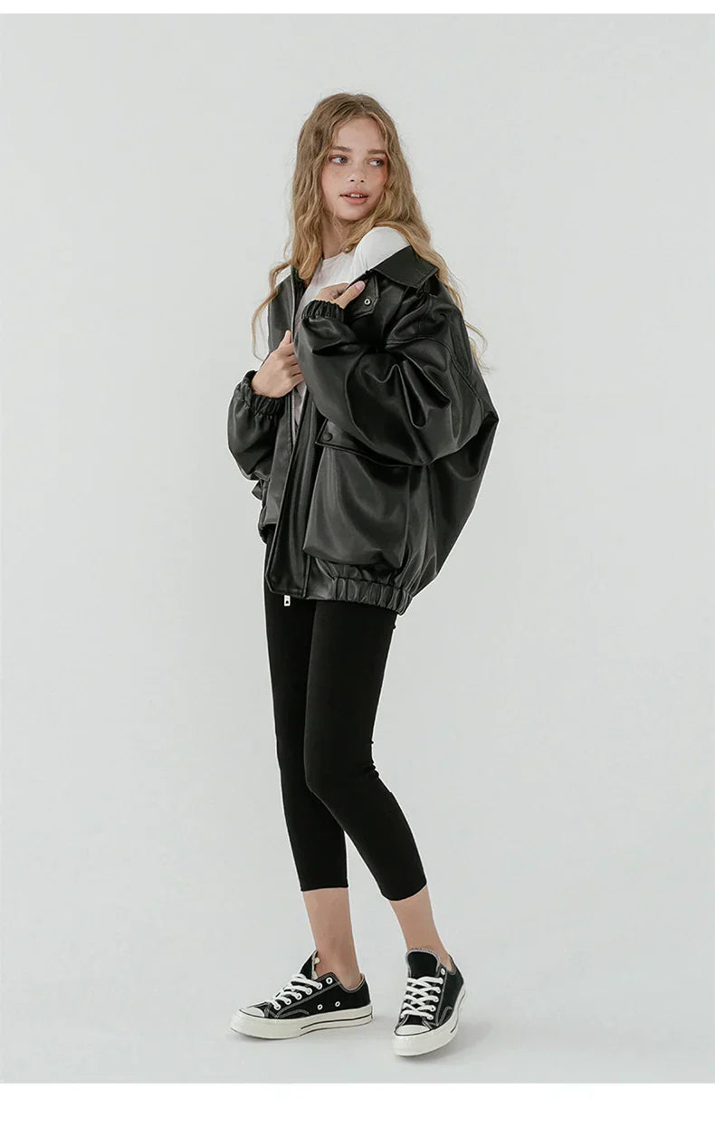Black Soft PU Leather Jacket Zipper
