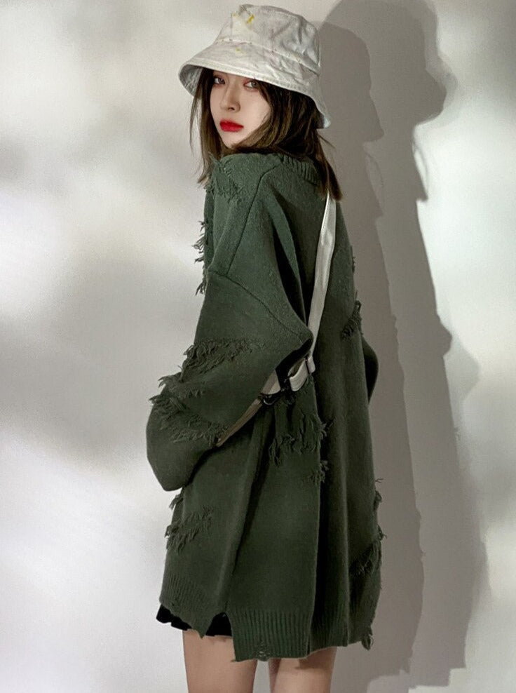 Ruptured Oversized Solid Blank Sweater