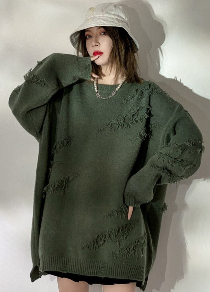 Ruptured Oversized Solid Blank Sweater