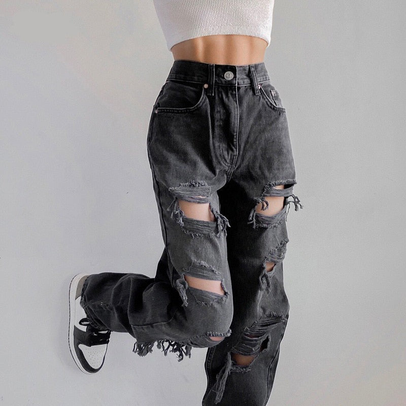 Women's High-waist Ripped Jeans