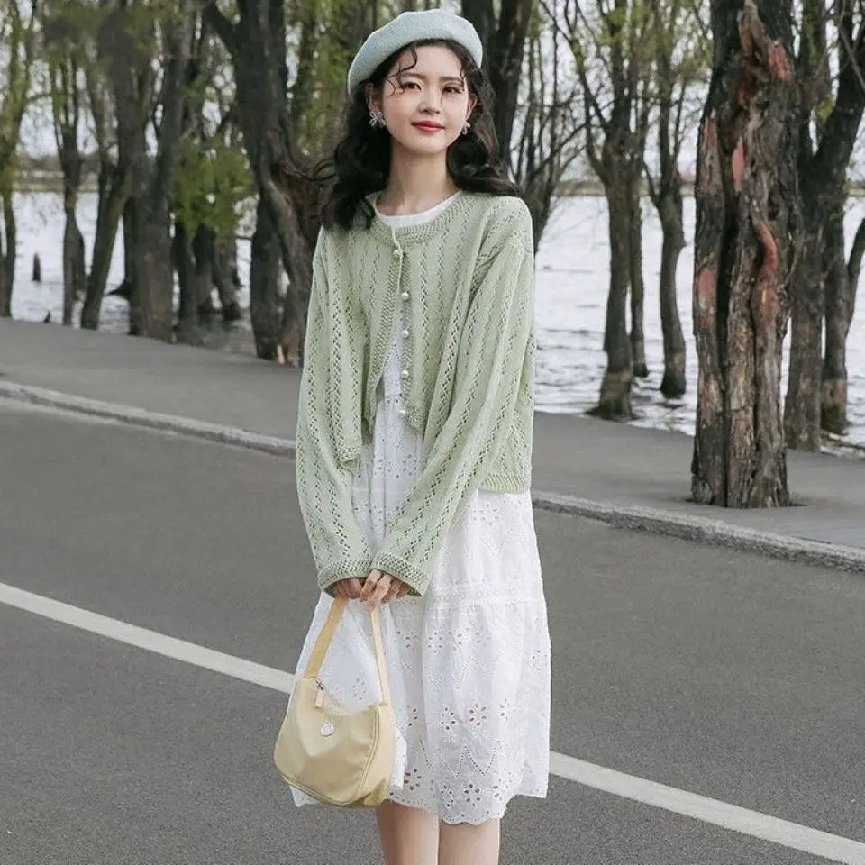 Elegant Hollow Out Button Up Cardigan