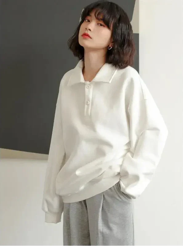 Women Casual Cozy White Autumn Winter Sweatshirt