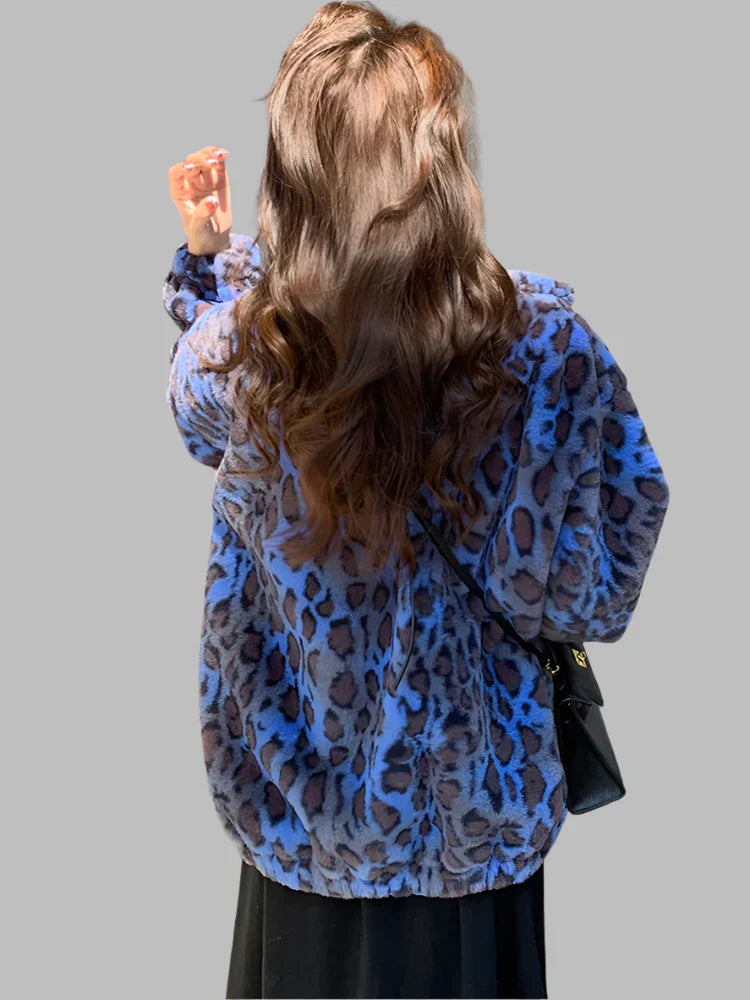 Colorful Leopard Print Winter Faux Jacket