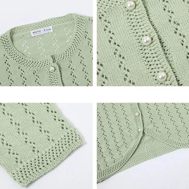 Elegant Hollow Out Button Up Cardigan