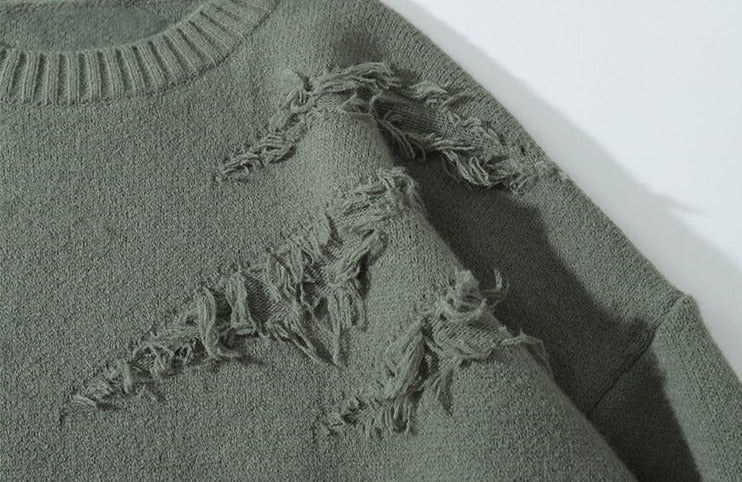 Ruptured Oversized Solid Blank Sweater